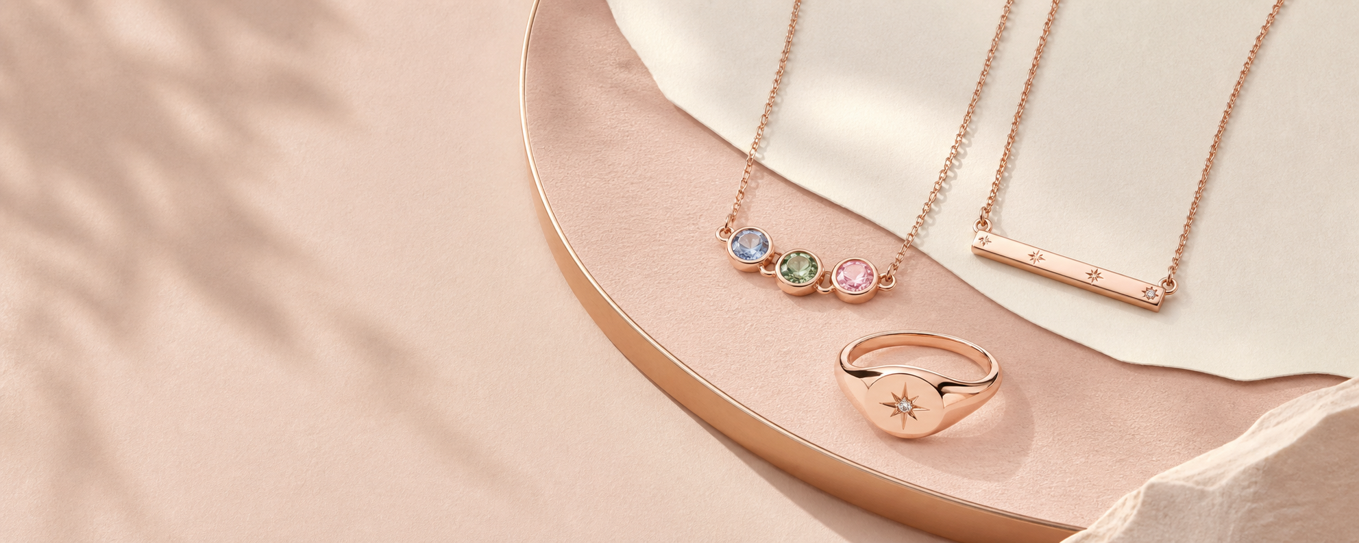 Rose gold and birthstone Kinavell jewelry campaign