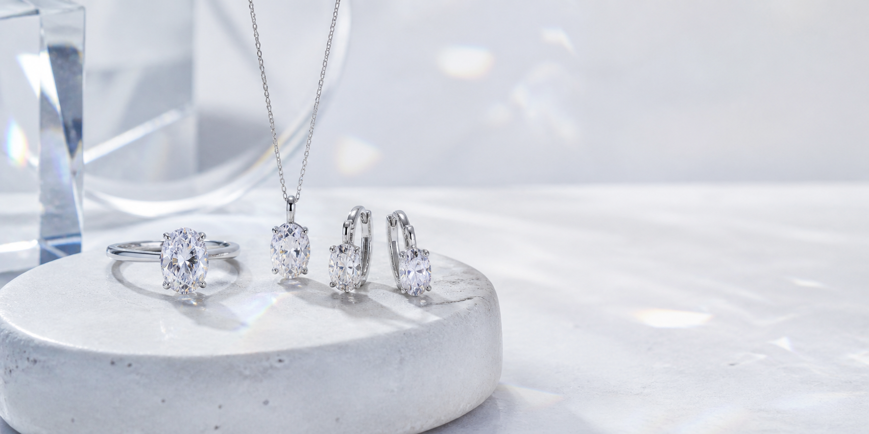 Modern silver moissanite Kinavell jewelry campaign